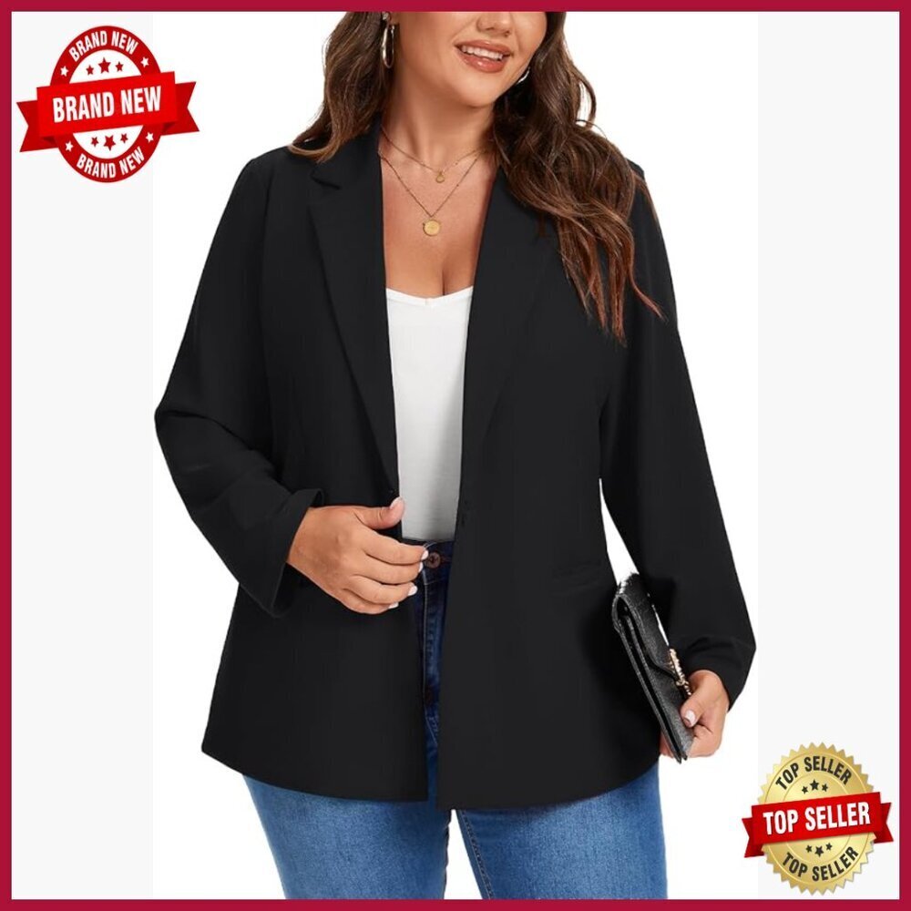 Plus Size Blazer Long Sleeve Notch Lapel Casual Work Jacket XL-5XL